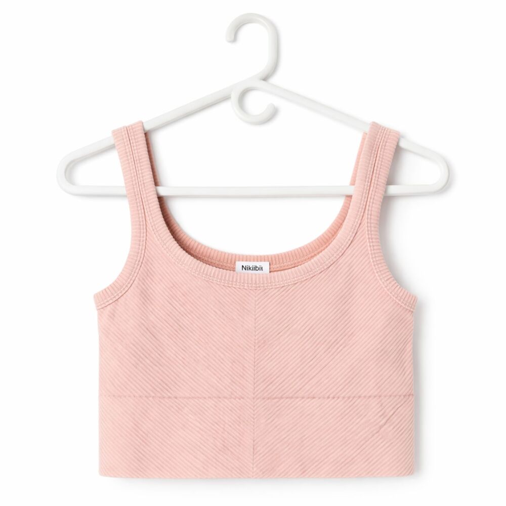 Nikibiki Tank Top Pink Ribbed Chevron Seamless Crop Scoop Neck‎ Stretch OS